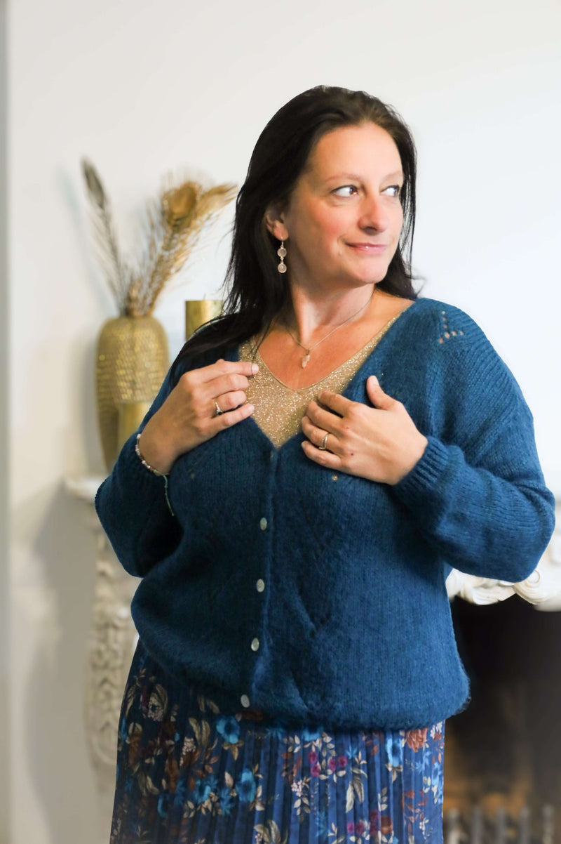 Terra di Siena cardigan/gilet met knopen petrol