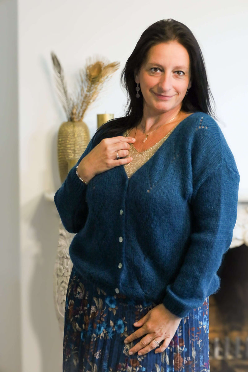 Terra di Siena cardigan/gilet met knopen petrol