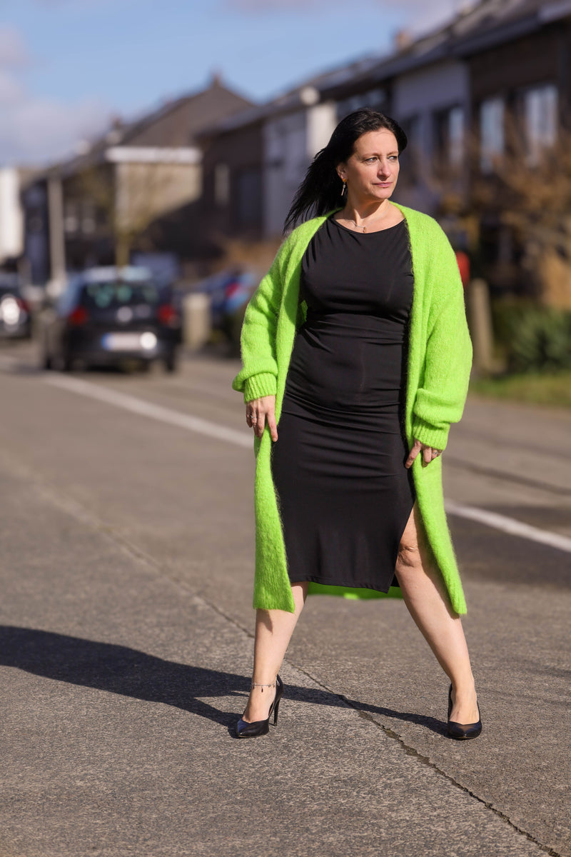 Oversized felgroene cardigan met zakken