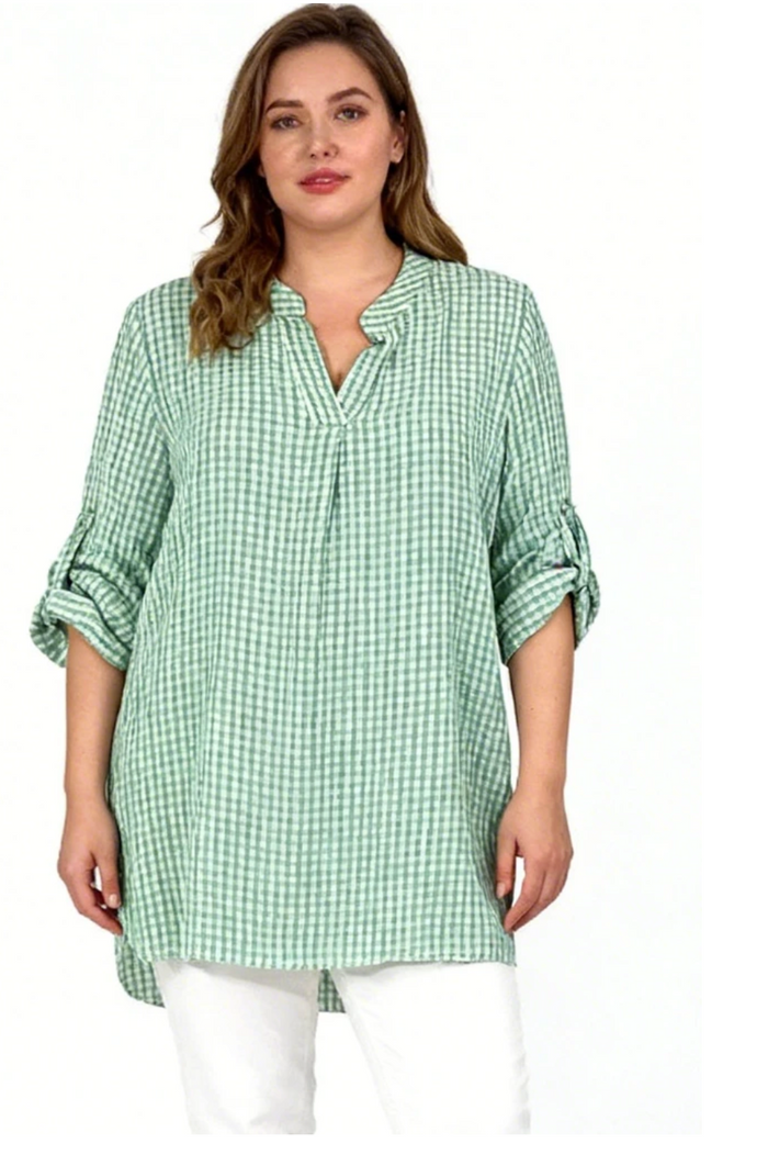 Striped Tunisian collar blouse sizes 38 to 50