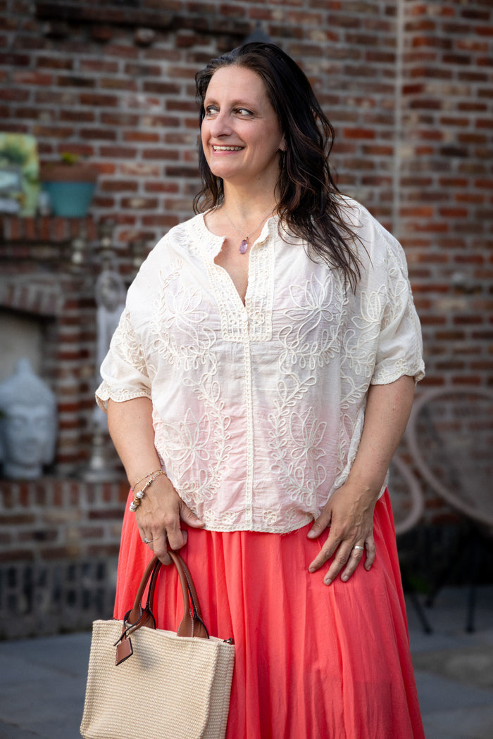 Ricama blouse crème katoen