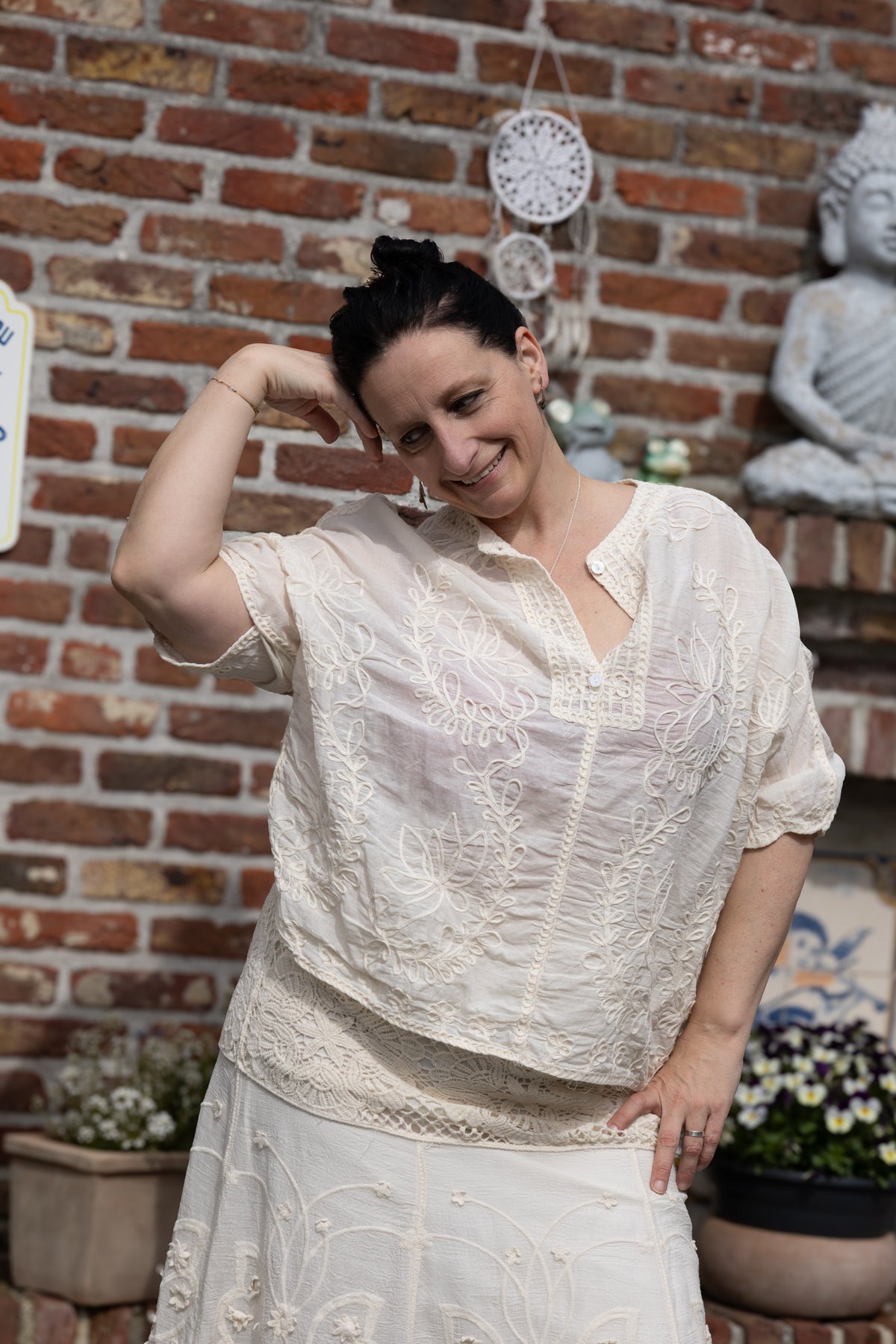 Ricama blouse crème katoen