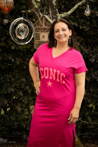 ICONIC midi jurk fuchsia