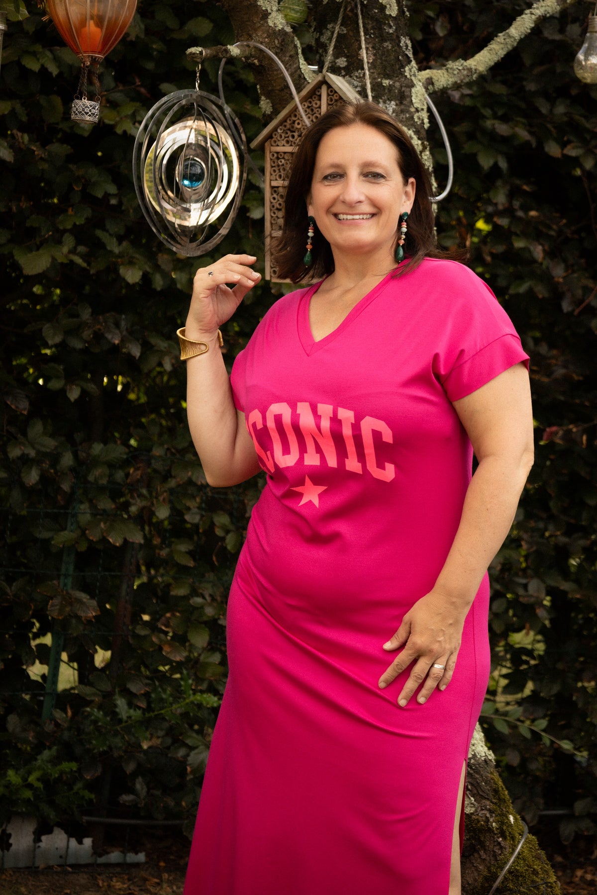 ICONIC midi jurk fuchsia