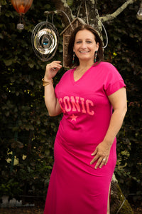 ICONIC midi jurk fuchsia