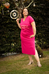 ICONIC midi jurk fuchsia
