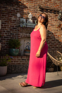 Terra di Siena jurk fuchsia strapless maxi-jurk
