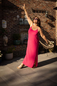 Terra di Siena jurk fuchsia strapless maxi-jurk