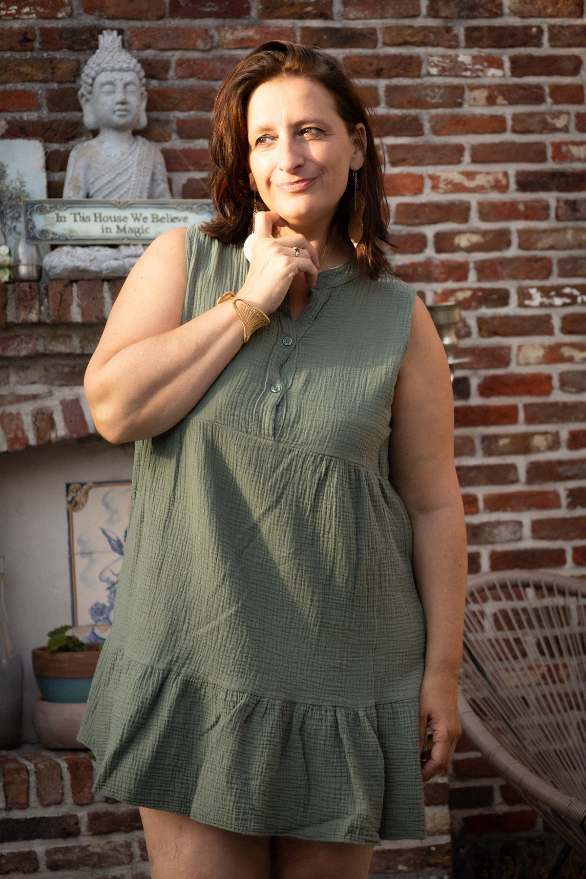Korte tetra jurk olive