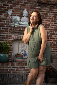 Korte tetra jurk olive
