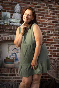 Korte tetra jurk olive