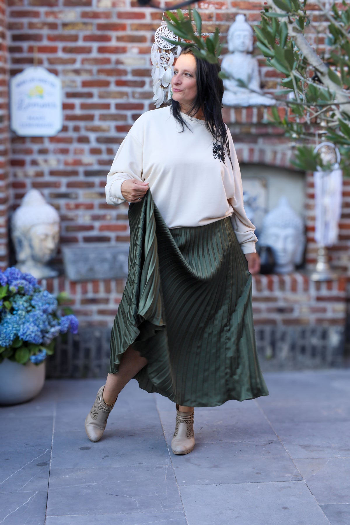 Plissérok - Fenna - olijfgroen