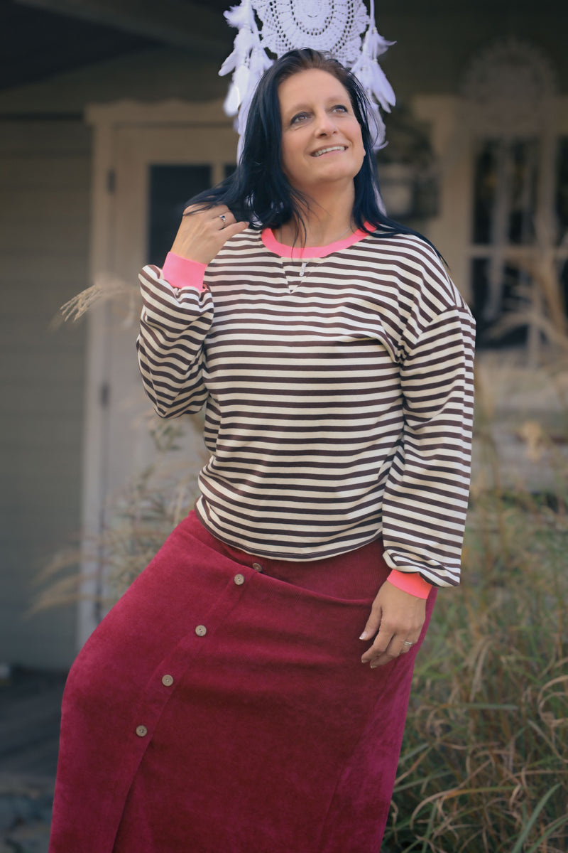 Sweatshirt Lucia -  bruin gestreept