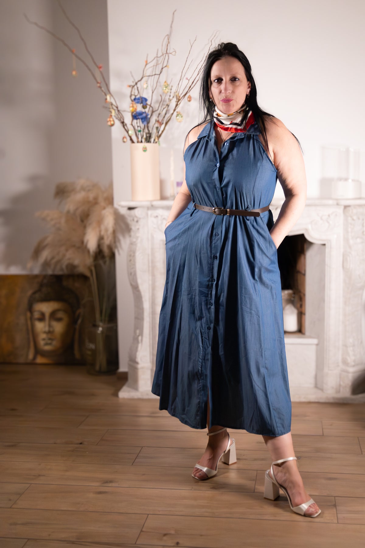 Jurk “Denim Grace” – Mouwloze Shirt Dress