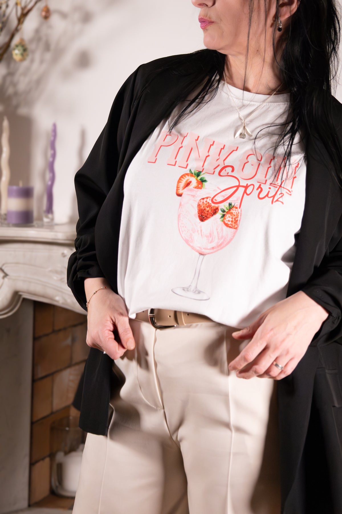 T-shirt Dolce Spritz – wit T-shirt met fruitprint - big size