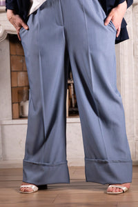 Broek Azzurro Elegante – blauwe broek met wijde pijpen big size