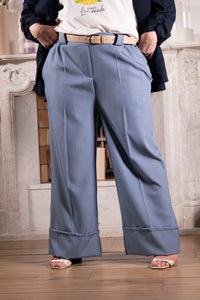 Broek Azzurro Elegante – blauwe broek met wijde pijpen big size