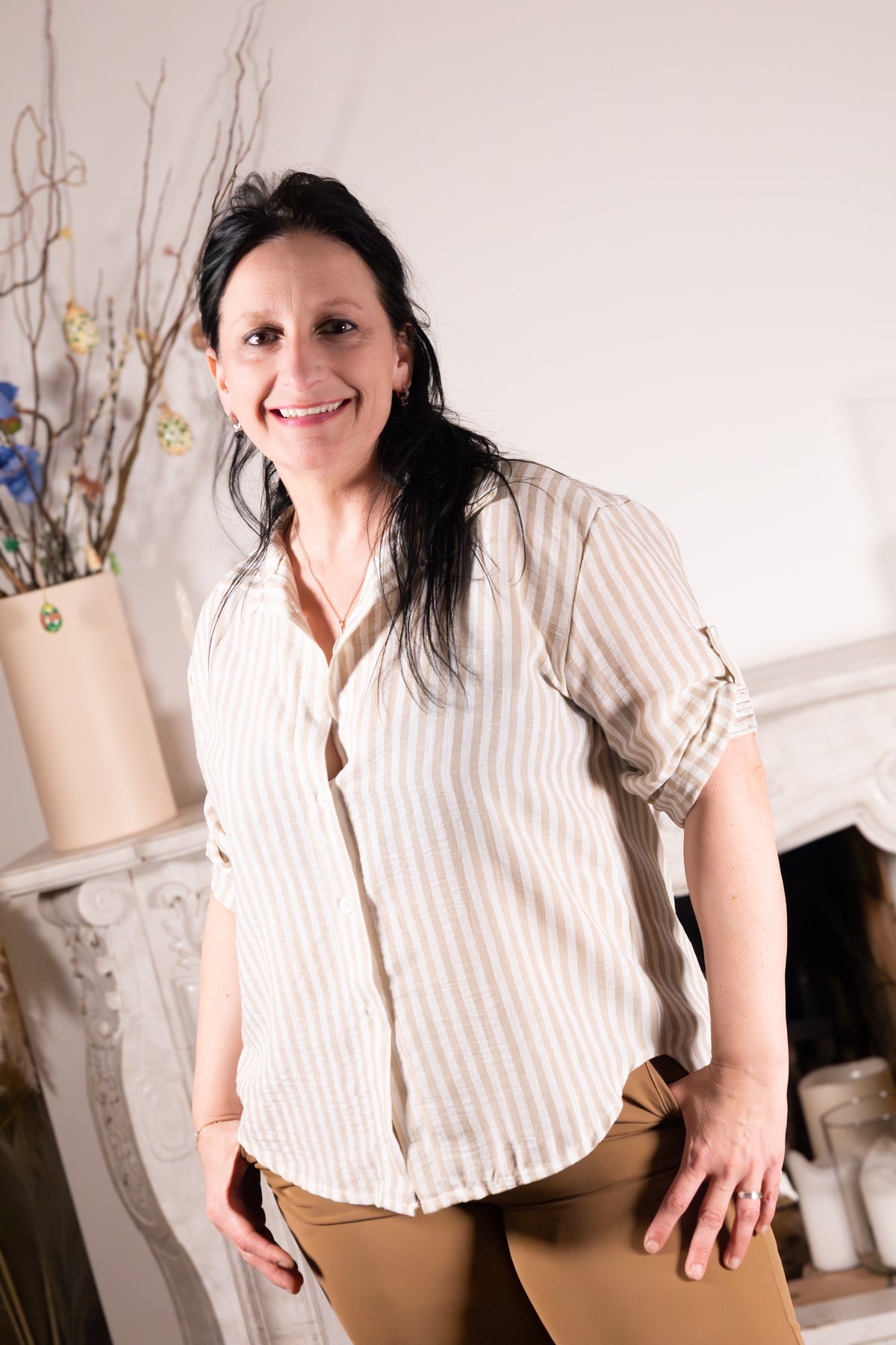 Blouse Sabbia Naturale  beige gestreepte blouse