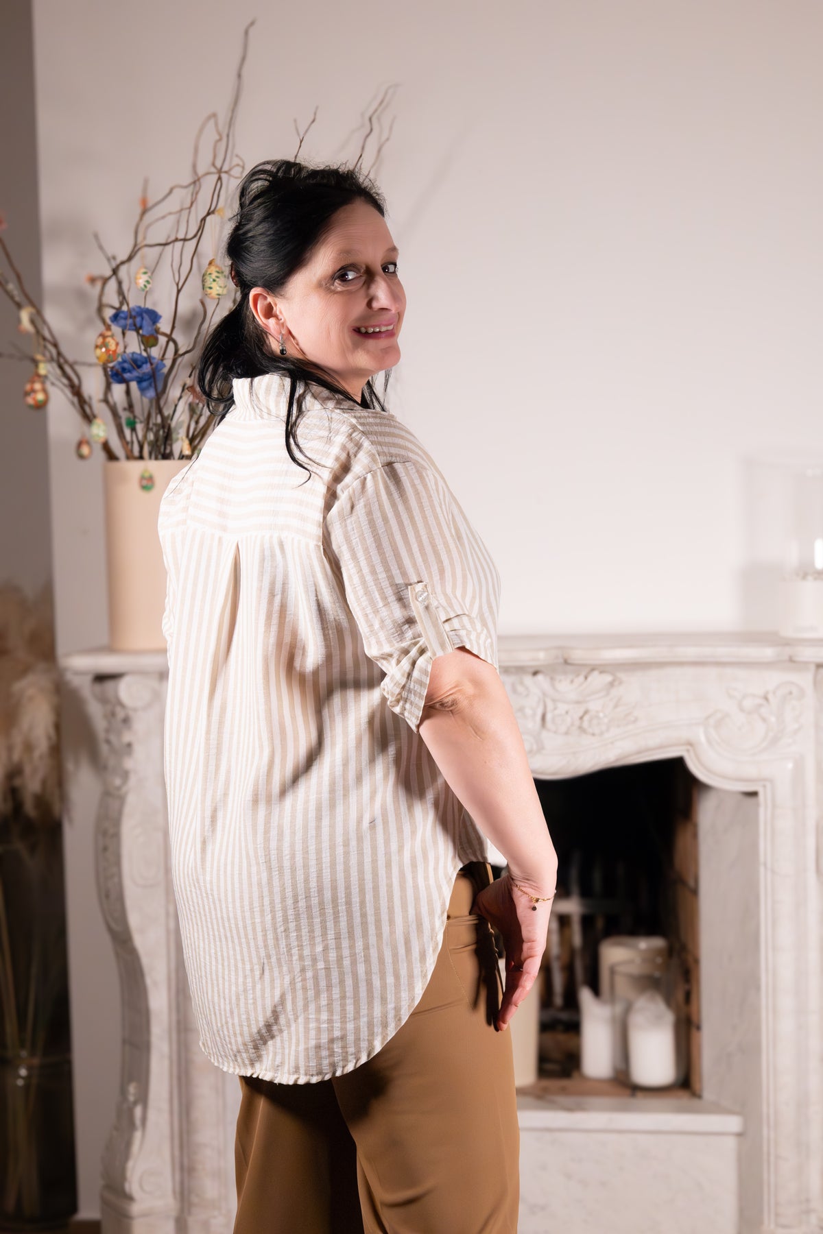 Blouse Sabbia Naturale  beige gestreepte blouse