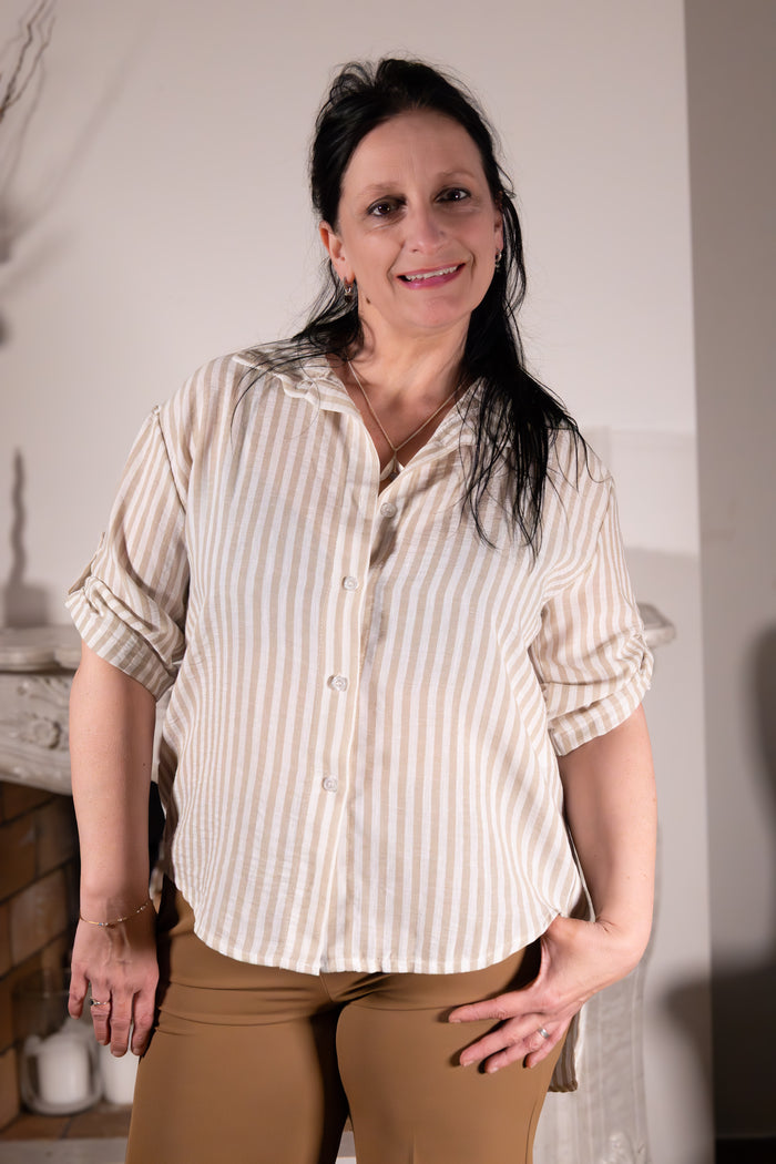 Blouse Sabbia Naturale  beige gestreepte blouse