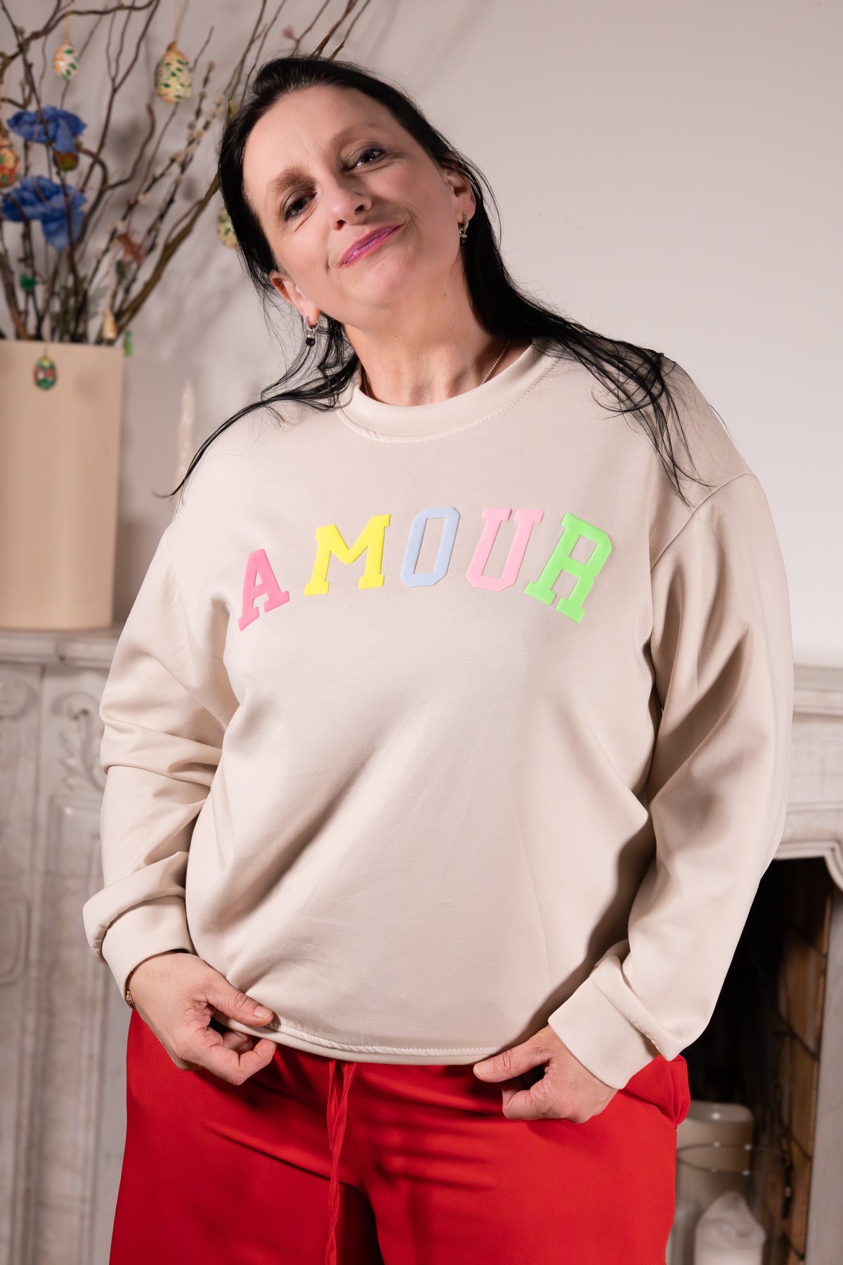Maglia Amore Dolce – beige sweater met print