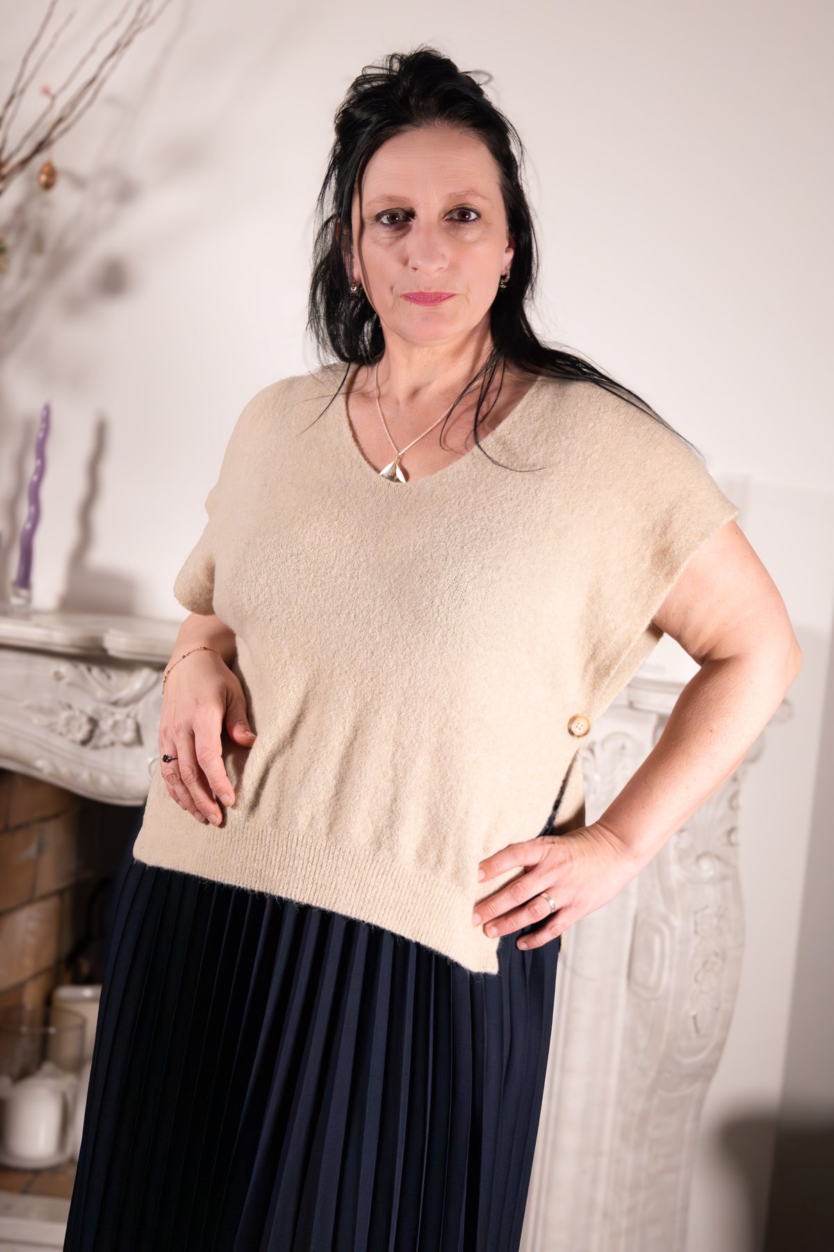 Elegante debardeur in een zachte beige tint