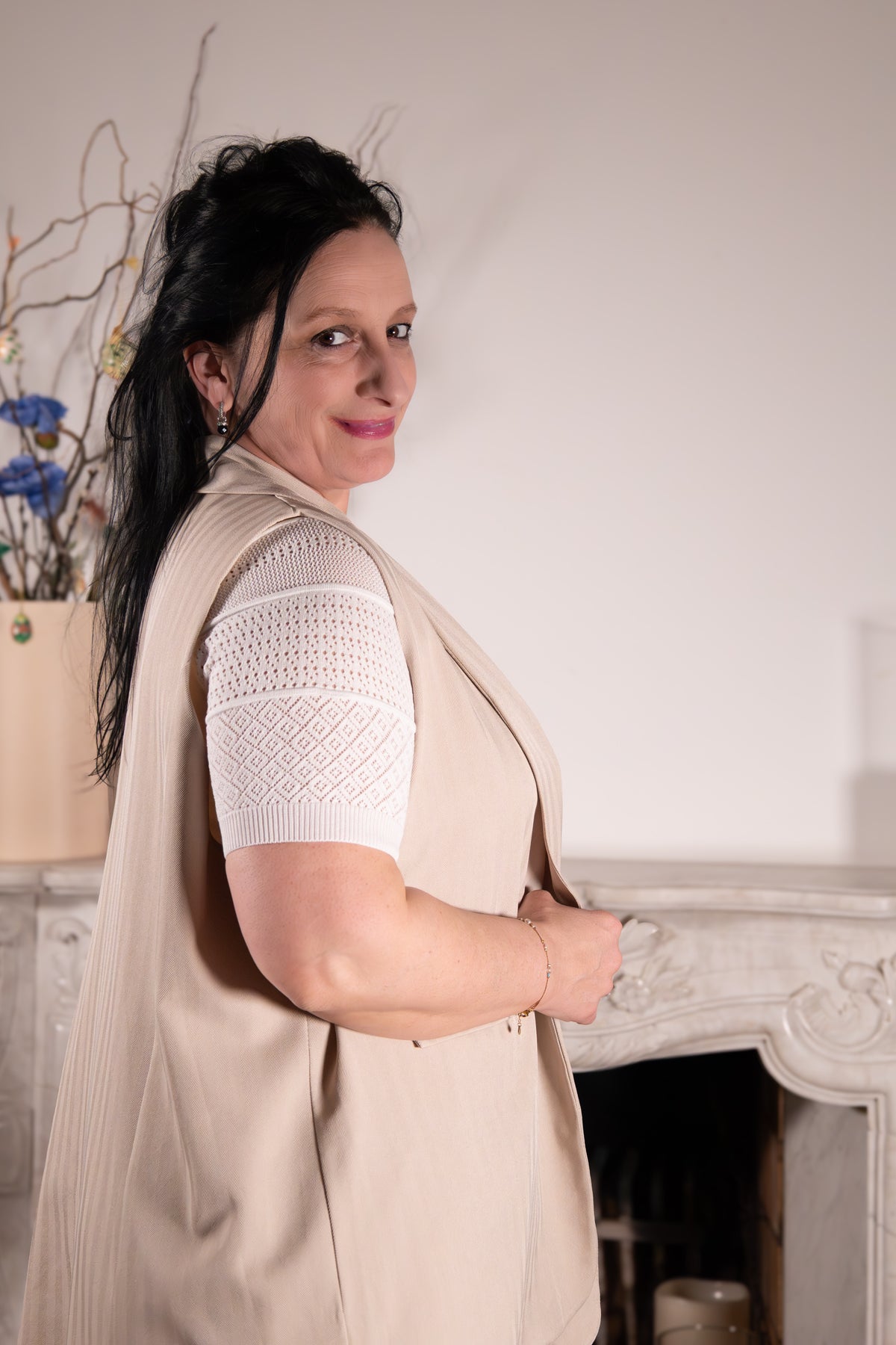 beige dames set gilet en wijde broek elegante outfit damesmode Duffel