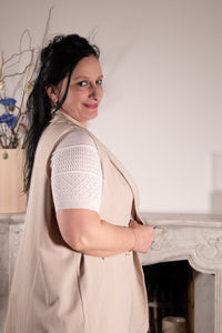 beige dames set gilet en wijde broek elegante outfit damesmode Duffel