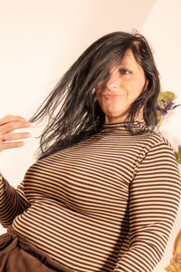 She & Me Dolci Giorni Lina gestreepte coltrui zand bruin – Cosy & Chill collectie – damesmode Duffel