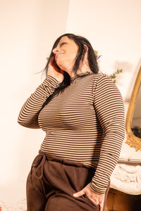 She & Me Dolci Giorni Lina gestreepte coltrui zand bruin – Cosy & Chill collectie – damesmode Duffel