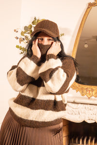 She & Me Dolci Giorni Amica trui bruin ecru gestreept – Cosy & Chill collectie – damesmode Duffel