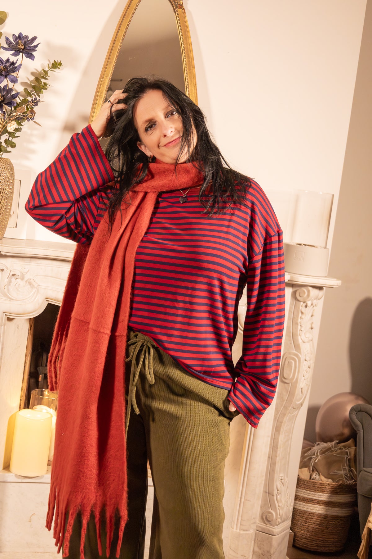 Lange Broek Met lint olijfgroen