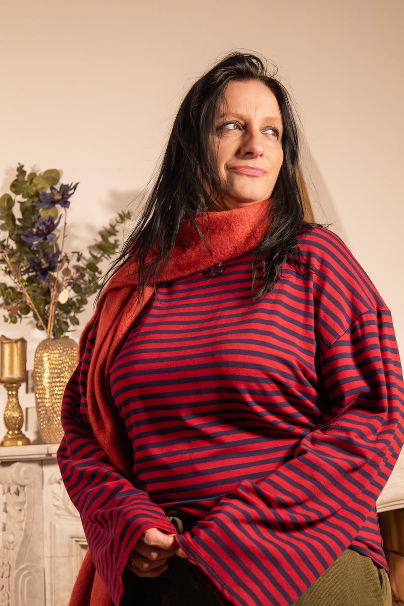 She & Me Dolci Giorni Luna top rood navy gestreept – Cosy & Chill collectie – damesmode Duffel