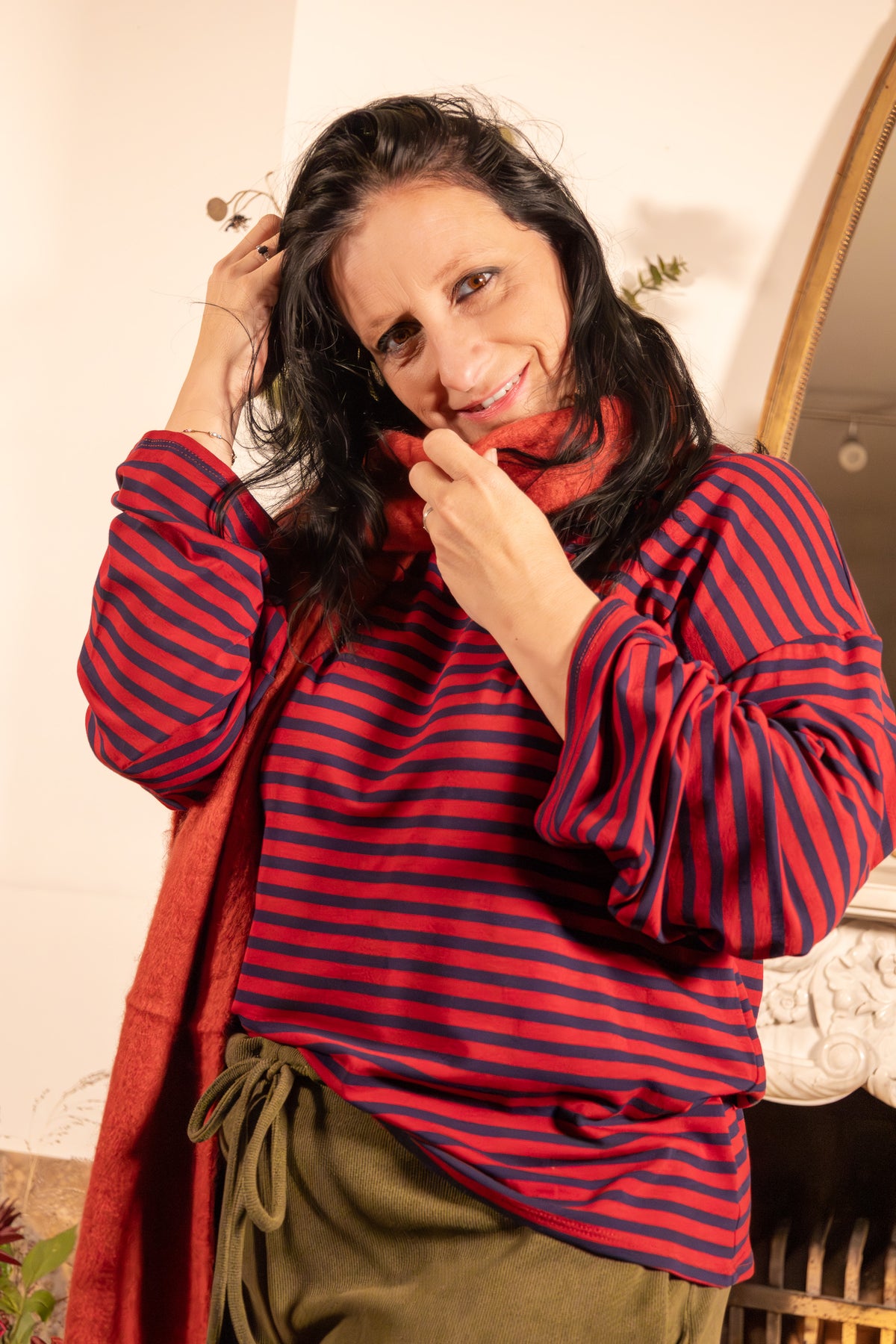 Striped casual long-sleeve relaxed-fit top