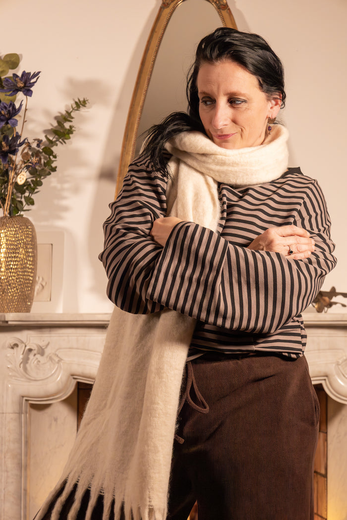 Striped casual long-sleeve relaxed-fit sweater taupe