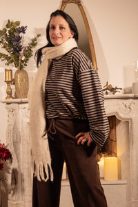 Striped casual long-sleeve relaxed-fit sweater taupe