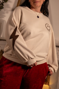 She & Me Dolci Giorni Sorriso beige sweater met geborduurde smiley – Cosy & Chill collectie – damesmode Duffel