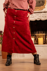 She & Me Dolci Giorni Mira rok rood corduroylook met knopen en riem – Cosy & Chill collectie – damesmode Duffel