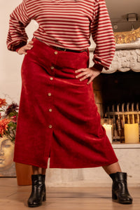 She & Me Dolci Giorni Mira rok rood corduroylook met knopen en riem – Cosy & Chill collectie – damesmode Duffel