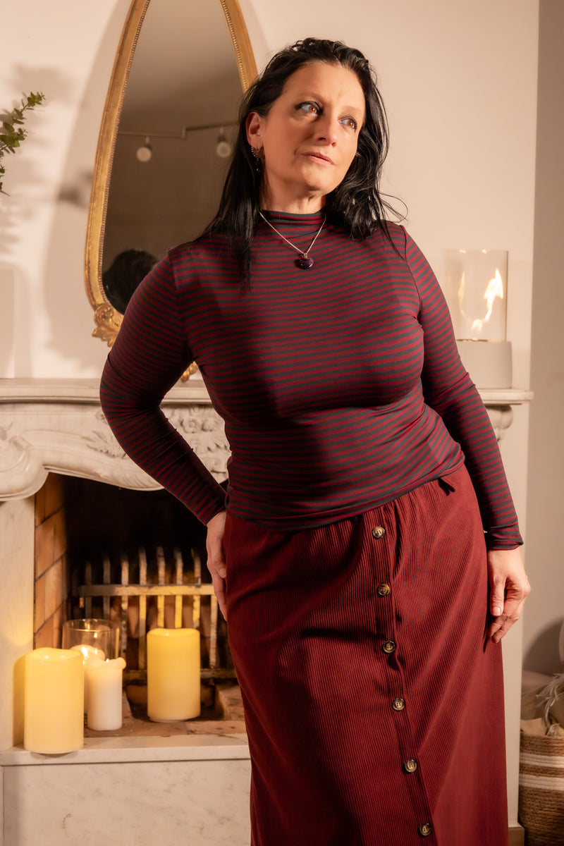 She & Me Dolci Giorni Lina gestreepte coltrui bordeaux donkerblauw – Cosy & Chill collectie – damesmode Duffel