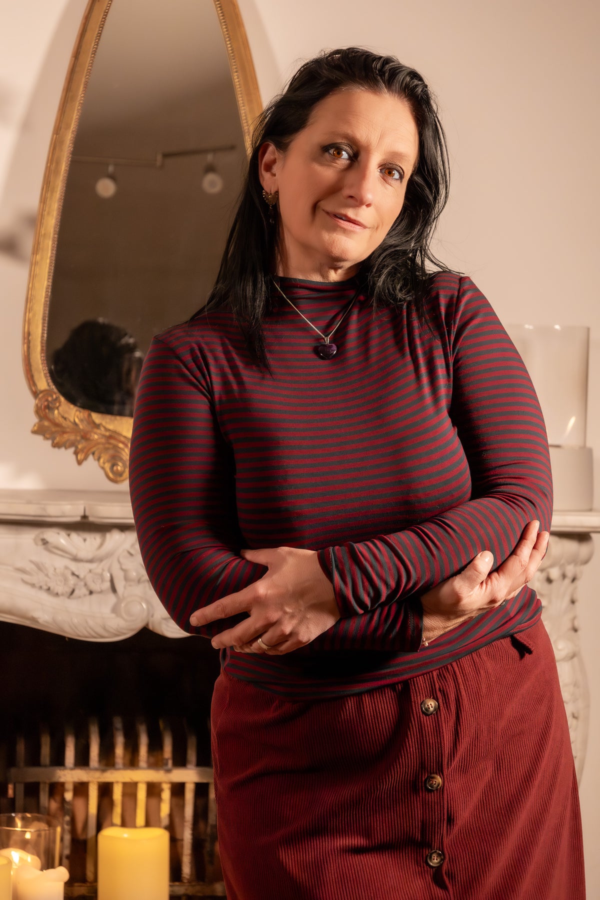 She & Me Dolci Giorni Lina gestreepte coltrui bordeaux donkerblauw – Cosy & Chill collectie – damesmode Duffel