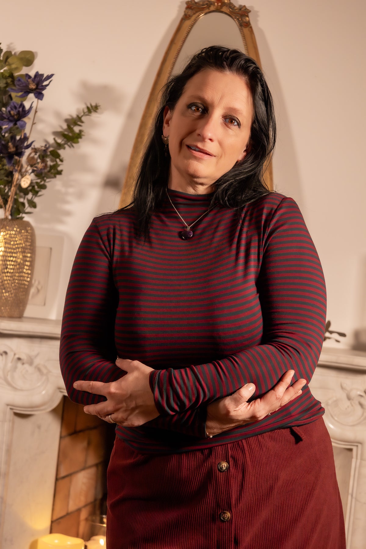 She & Me Dolci Giorni Lina gestreepte coltrui bordeaux donkerblauw – Cosy & Chill collectie – damesmode Duffel