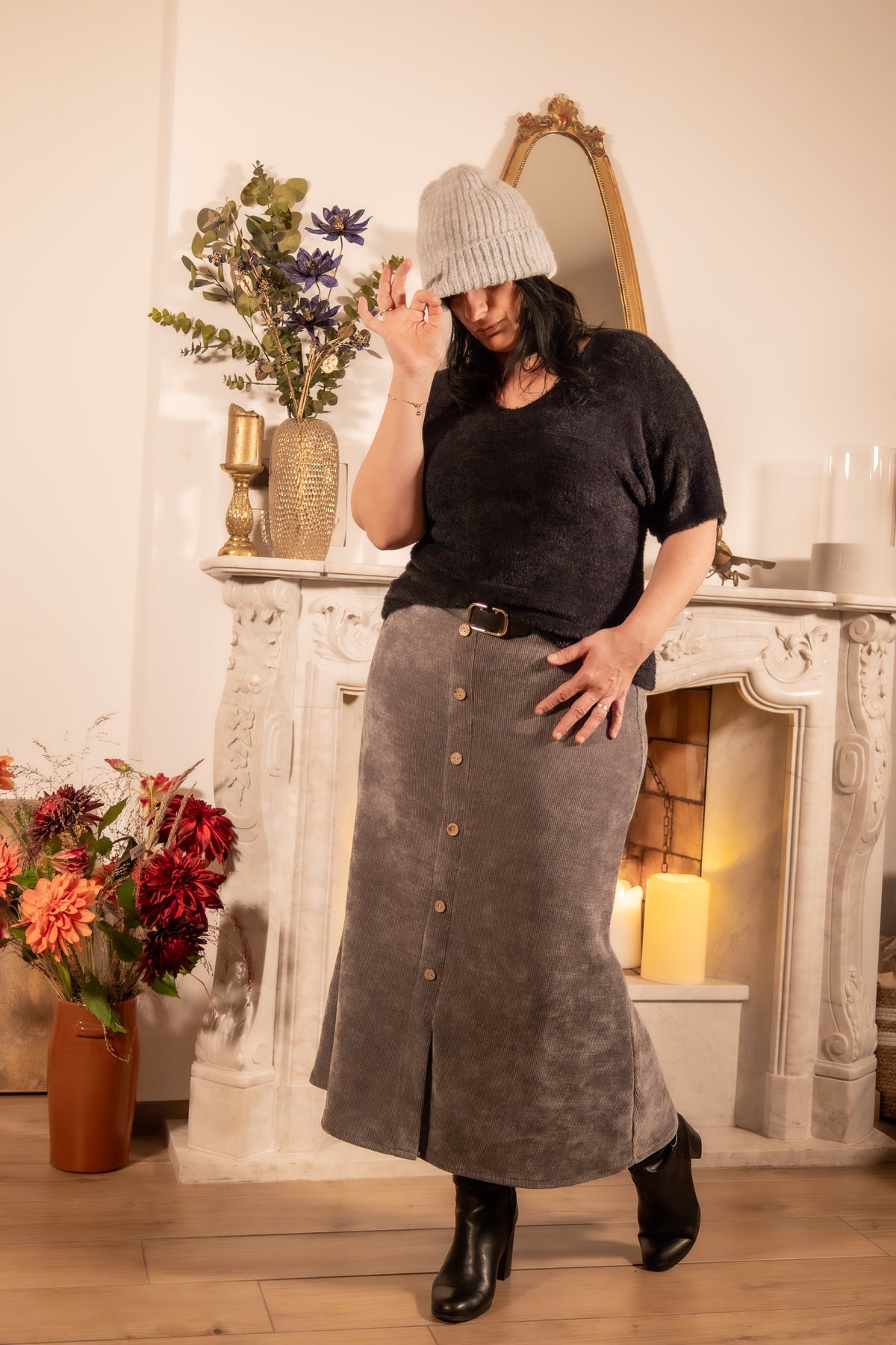 She & Me Dolci Giorni Mira rok rood corduroylook met knopen en riem – Cosy & Chill collectie – damesmode Duffel