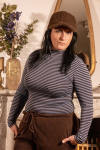 She & Me Dolci Giorni Lina gestreepte coltrui bruin blauw – Cosy & Chill collectie – damesmode Duffel