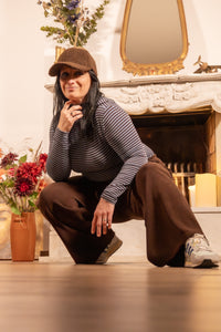 She & Me Dolci Giorni Lina gestreepte coltrui bruin blauw – Cosy & Chill collectie – damesmode Duffel