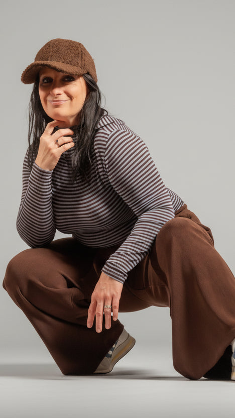 She & Me Dolci Giorni Lina gestreepte coltrui bruin blauw – Cosy & Chill collectie – damesmode Duffel