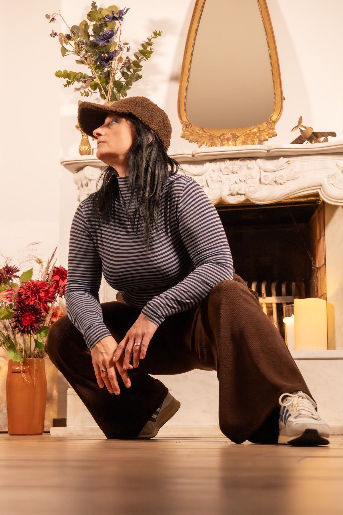 She & Me Dolci Giorni Lina gestreepte coltrui bruin blauw – Cosy & Chill collectie – damesmode Duffel