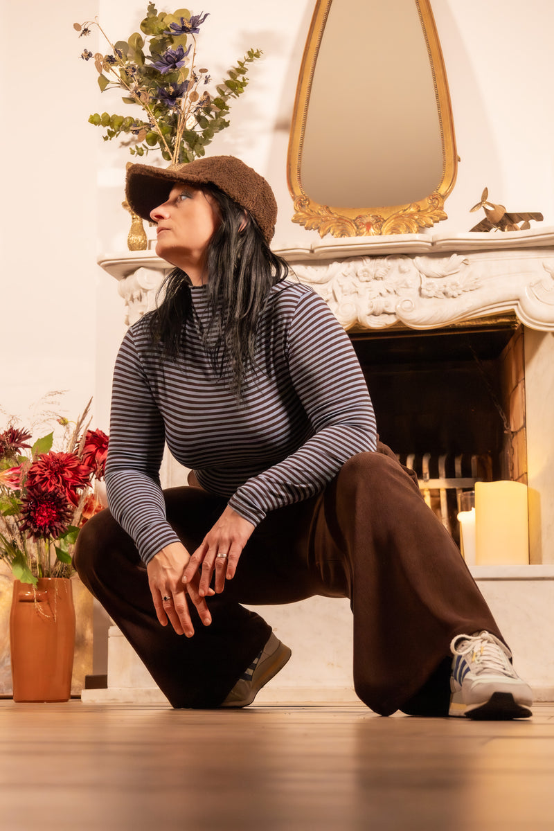 She & Me Dolci Giorni Lina gestreepte coltrui bruin blauw – Cosy & Chill collectie – damesmode Duffel