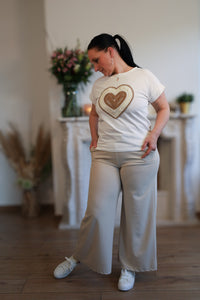 Terra di Siena beige kleurige wijde broek met hoge taille en elegante pasvorm