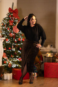 Glanzende maroon rok met pailletten